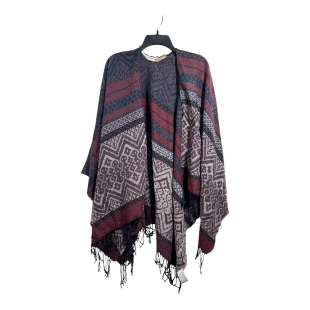 Harlow Poncho Wrap Long Shrug Aztec Acrylic Hand Wash Fringe Boho Abstract